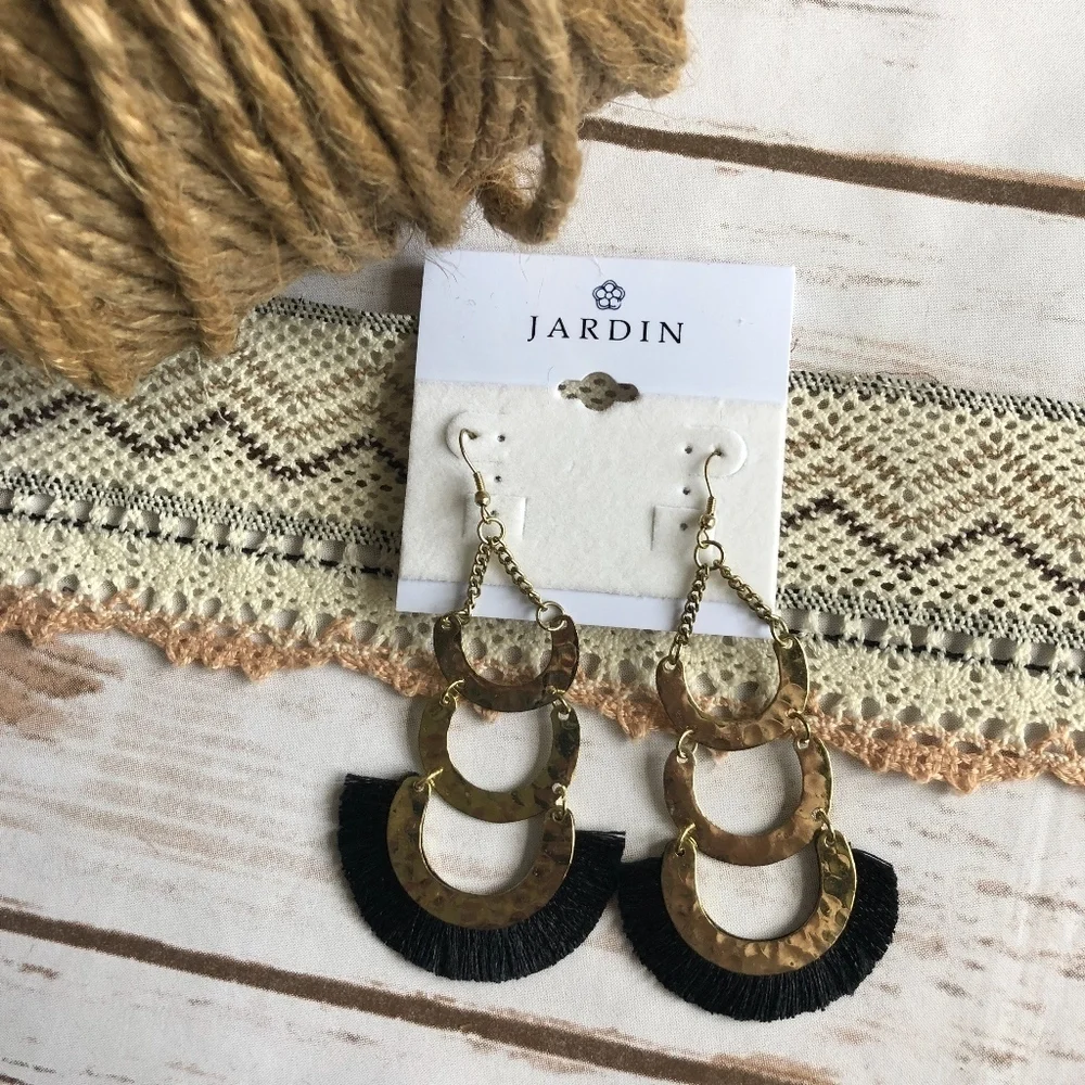 Jardin frayed trim layered dangle and drop earring